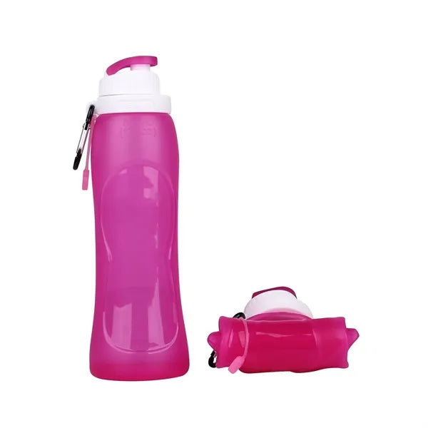 17 Oz Collapsible Compact Silicone Water Bottle w/ Carabiner
