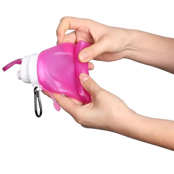 17 Oz Collapsible Compact Silicone Water Bottle w/ Carabiner