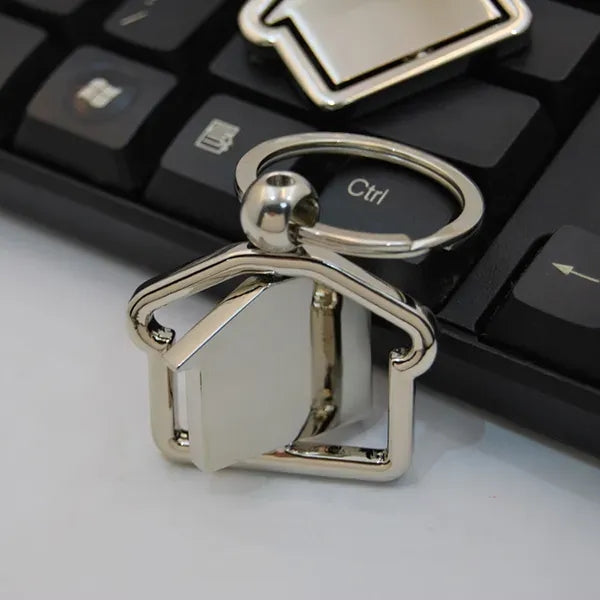 360 Degree Rotating House-Shaped Metal Keychain