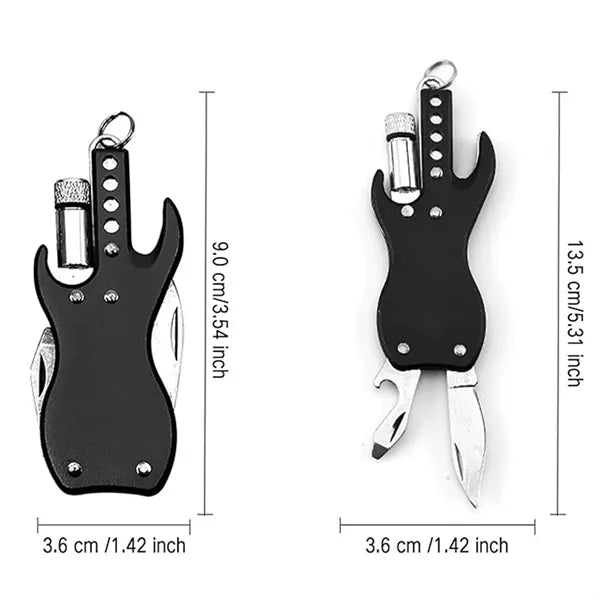Mini Guitar-Shaped3-in-1 Keychain Knife with Bottle Opener