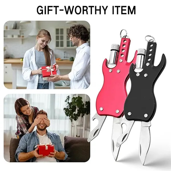 Mini Guitar-Shaped3-in-1 Keychain Knife with Bottle Opener