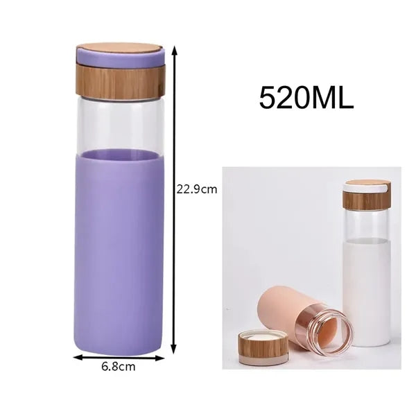 Glass Water Bottle Travel Infuser Mug with Silicone Sleeve