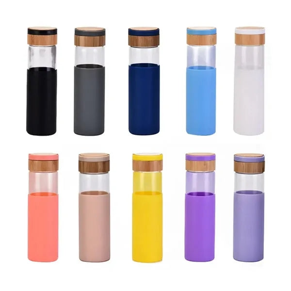 Glass Water Bottle Travel Infuser Mug with Silicone Sleeve