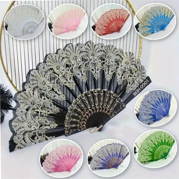 Chinese Folding Vintage Fan with Hot Gold Pattern