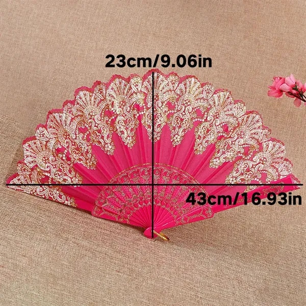 Chinese Folding Vintage Fan with Hot Gold Pattern