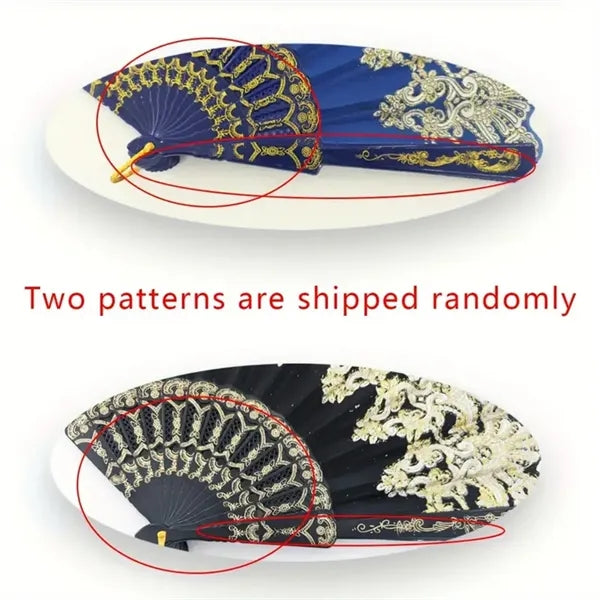 Chinese Folding Vintage Fan with Hot Gold Pattern