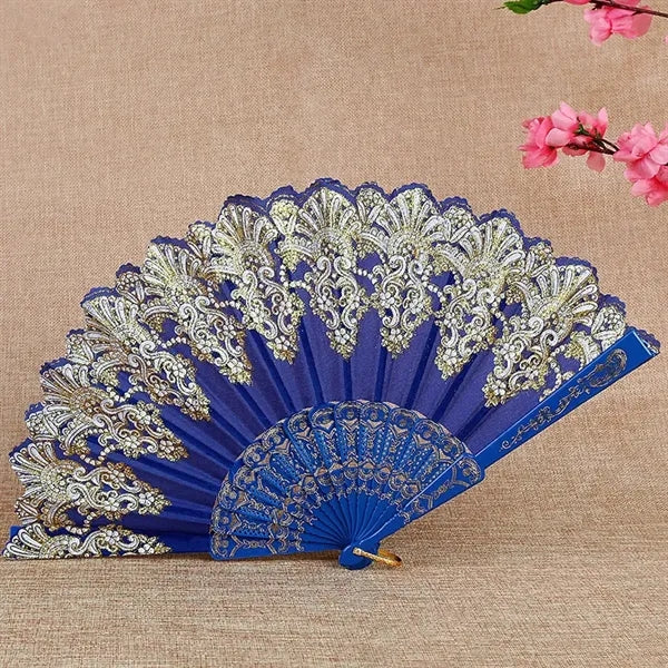 Chinese Folding Vintage Fan with Hot Gold Pattern