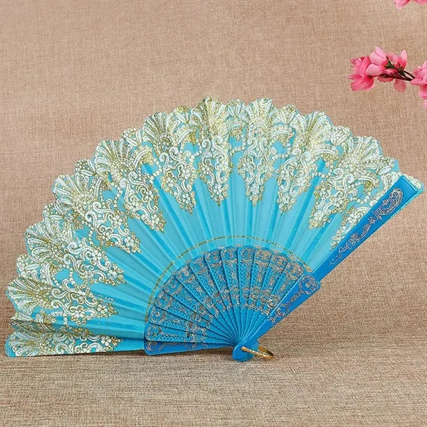 Chinese Folding Vintage Fan with Hot Gold Pattern