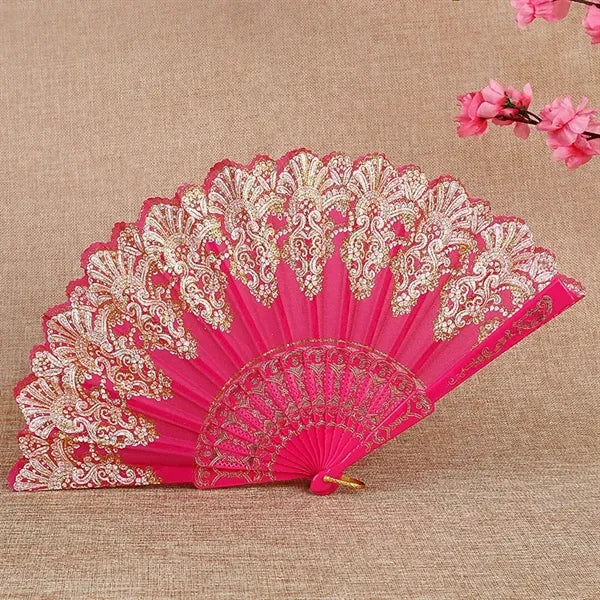 Chinese Folding Vintage Fan with Hot Gold Pattern