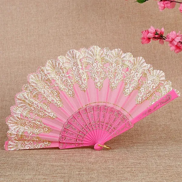 Chinese Folding Vintage Fan with Hot Gold Pattern