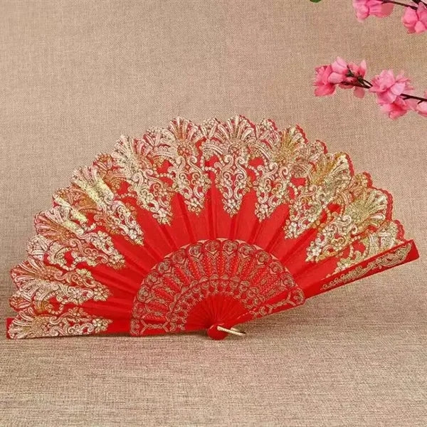Chinese Folding Vintage Fan with Hot Gold Pattern