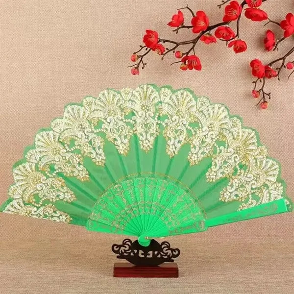 Chinese Folding Vintage Fan with Hot Gold Pattern