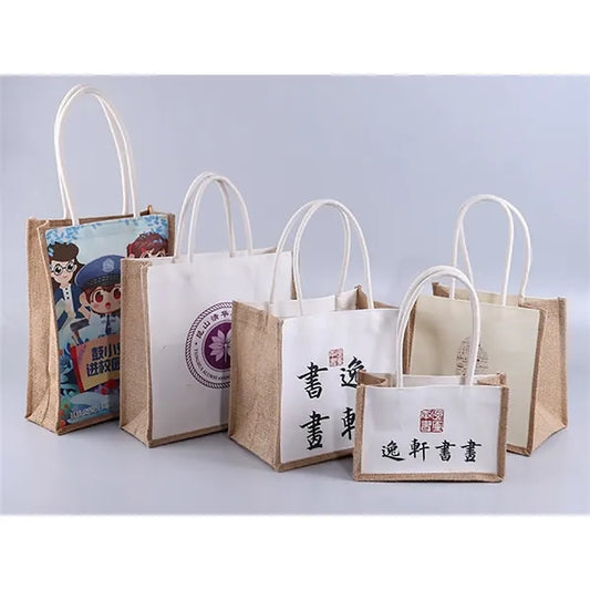 Natural Burlap And Canvas Tote Waterproof Shopping Bag