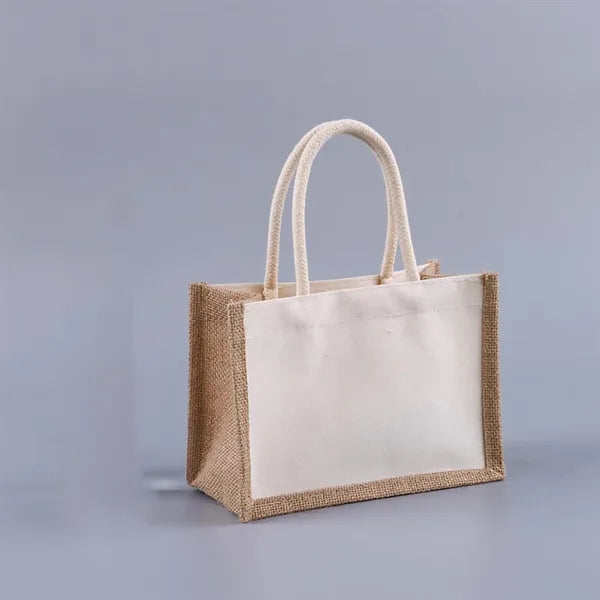 Natural Burlap And Canvas Tote Waterproof Shopping Bag