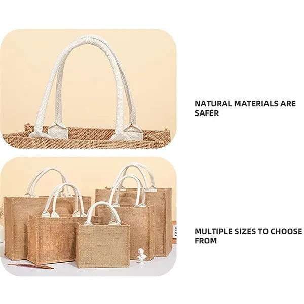 Natural Burlap And Canvas Tote Waterproof Shopping Bag