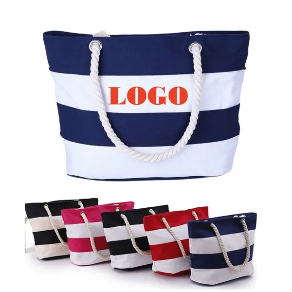 Large Striped Canvas Tote Bag