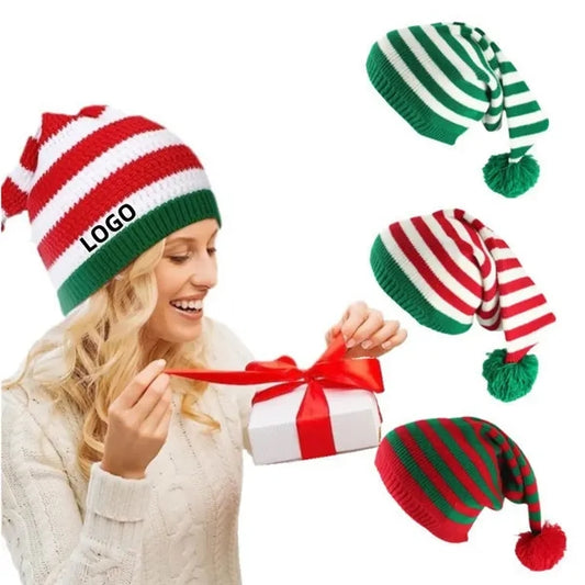 Red Green Striped Knitted Hat