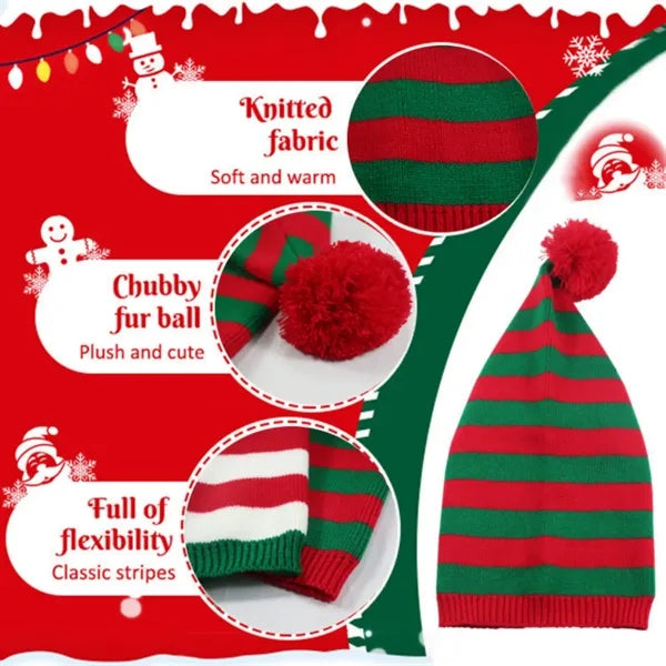 Red Green Striped Knitted Hat