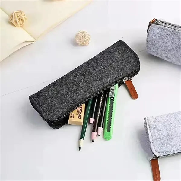 Flat Style Felt Pencil Pouch Bag With Zipper