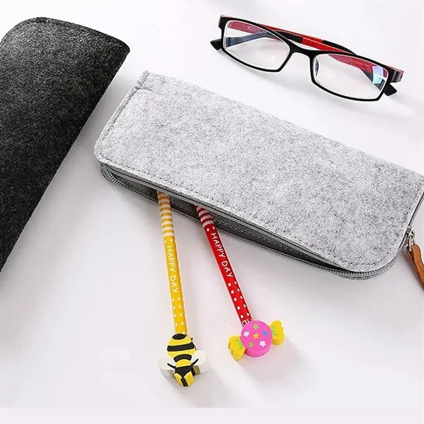 Flat Style Felt Pencil Pouch Bag With Zipper