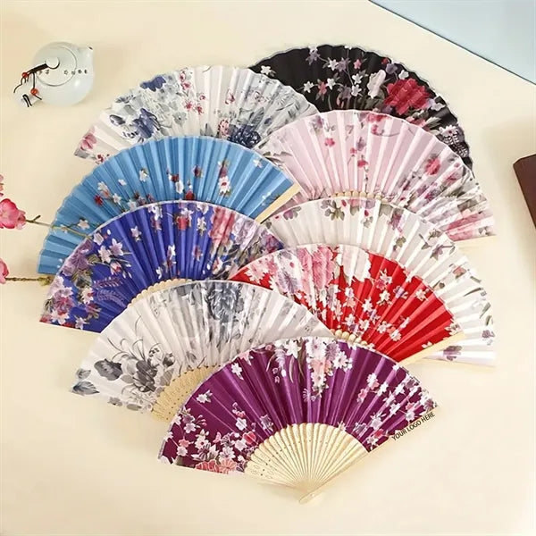 Chines Vintage Folding Baoboo Fans with Flower Wedding Gifts
