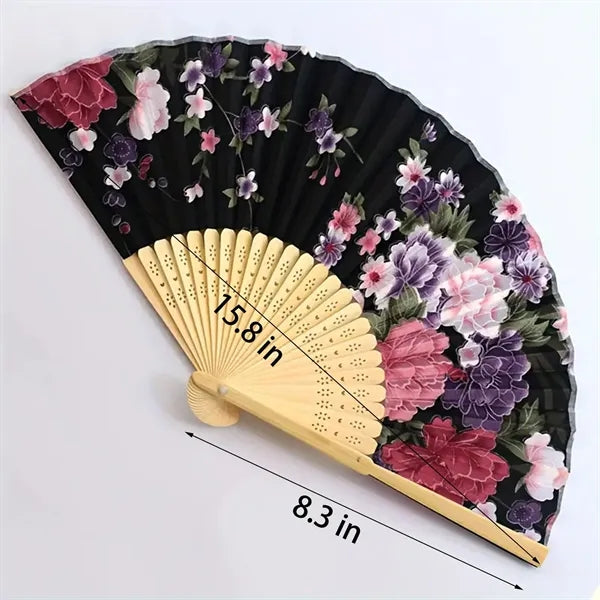 Chines Vintage Folding Baoboo Fans with Flower Wedding Gifts