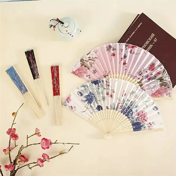 Chines Vintage Folding Baoboo Fans with Flower Wedding Gifts