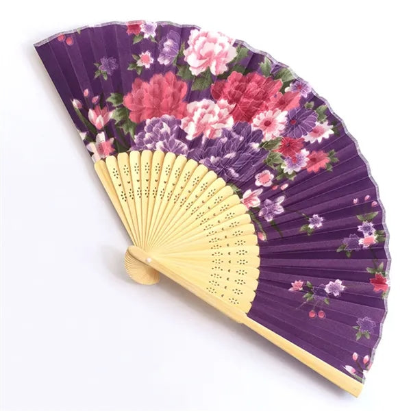 Chines Vintage Folding Baoboo Fans with Flower Wedding Gifts