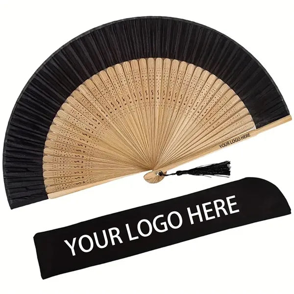 Elegant Black Bamboo Folding Fan Chinese Vintage Style