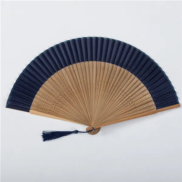 Elegant Black Bamboo Folding Fan Chinese Vintage Style
