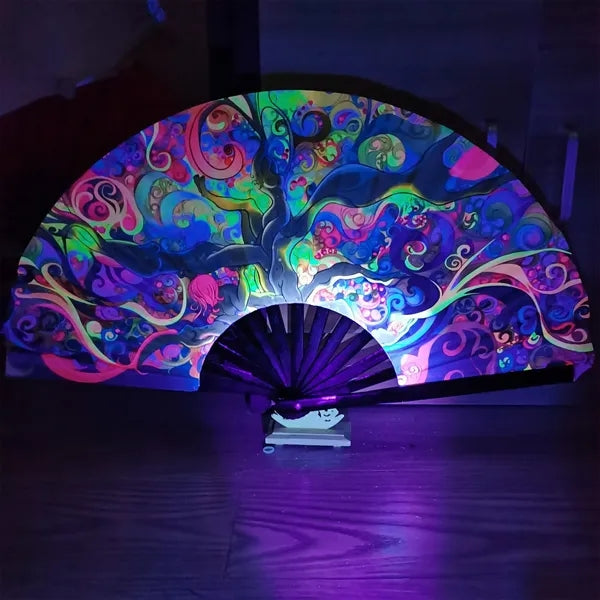 Large Folding Hand UV Glow Clack Handheld Fan