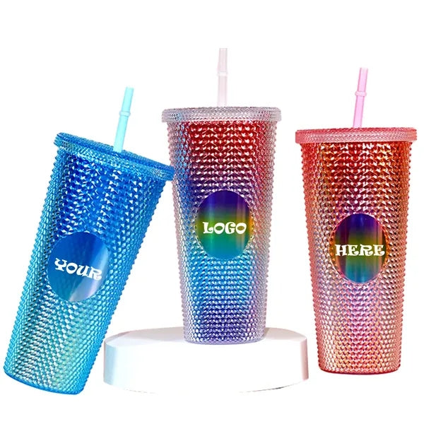 24 Oz Double Wall Plastic Tumbler with Lid