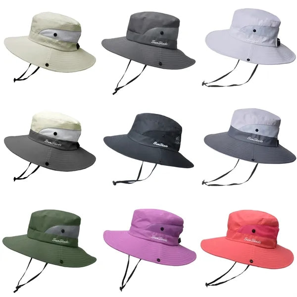 Outdoor Wide-Brim Foldable Sun Hat with Ponytail-Hole