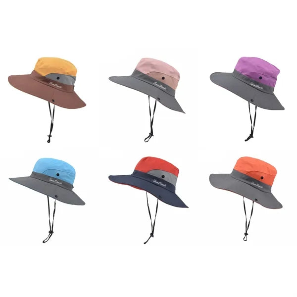 Outdoor Wide-Brim Foldable Sun Hat with Ponytail-Hole