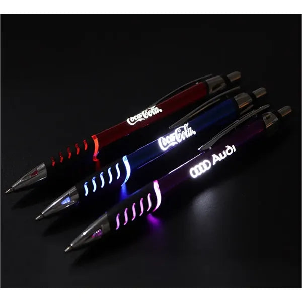 Logo and Grip Light Up Metal Barrel Ballpoint Pressing Pen