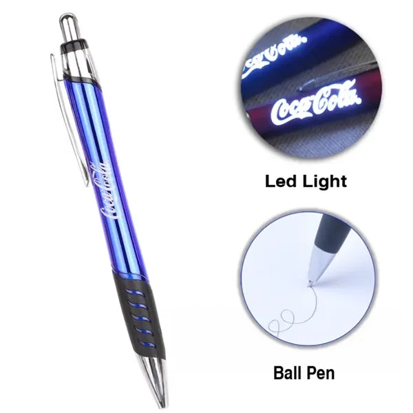 Logo and Grip Light Up Metal Barrel Ballpoint Pressing Pen