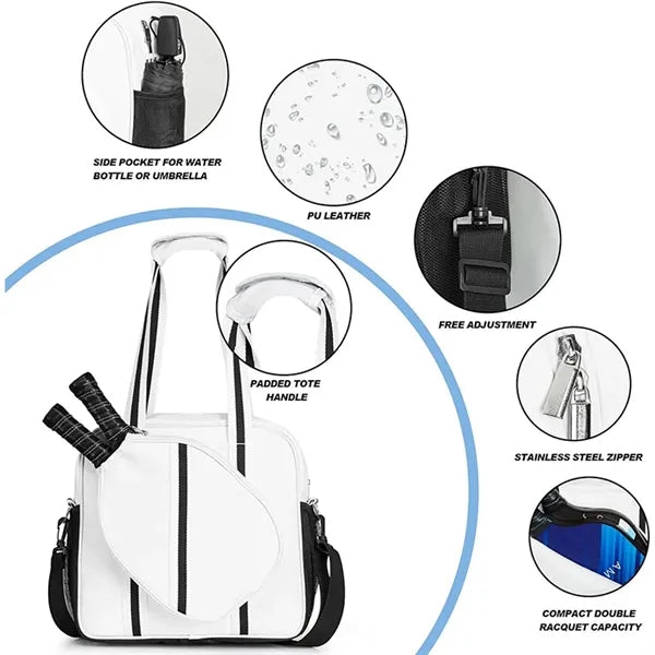 Large Pickleball Tote Bag With Zipper Shoulder Strap