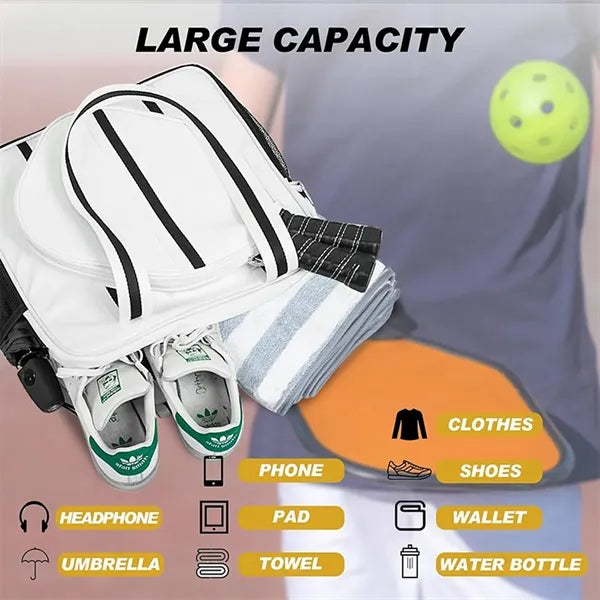 Large Pickleball Tote Bag With Zipper Shoulder Strap