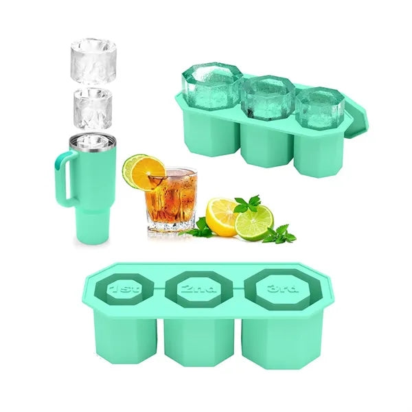 3 In 1 Silicone Hollow Octagonal Ice Mold Tray with Lid