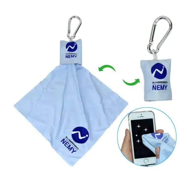 Microfiber Eyeglasses Cleaning Cloth in Pouch with Key Chain