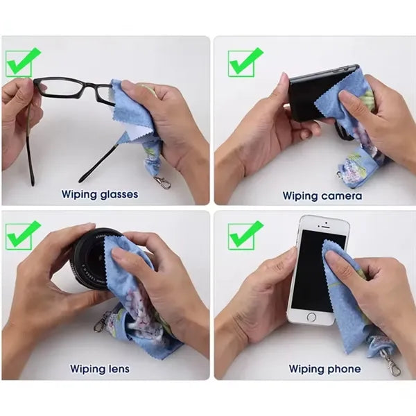 Microfiber Eyeglasses Cleaning Cloth in Pouch with Key Chain