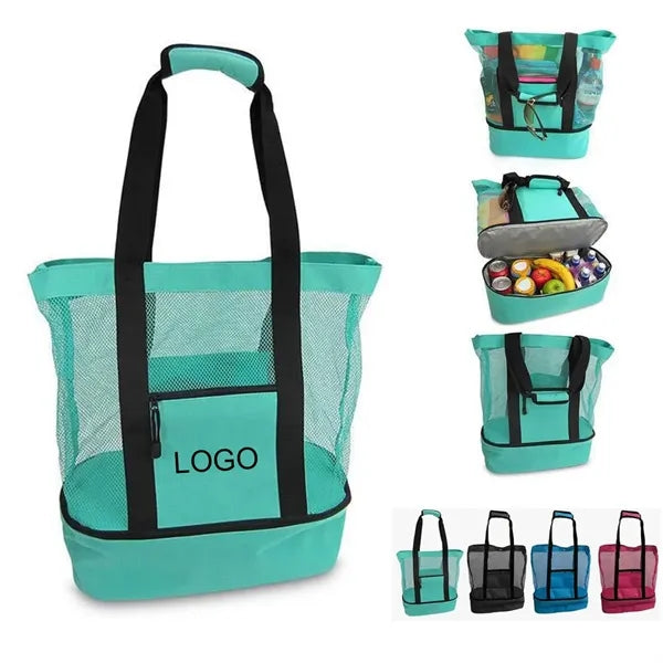 Canvas Beach Mesh Picnic Tote Bag