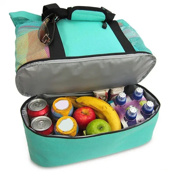 Canvas Beach Mesh Picnic Tote Bag