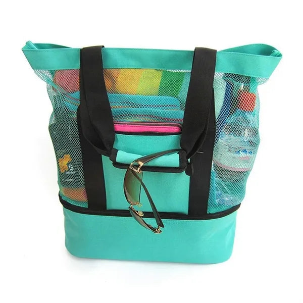 Canvas Beach Mesh Picnic Tote Bag