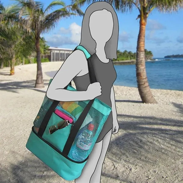 Canvas Beach Mesh Picnic Tote Bag
