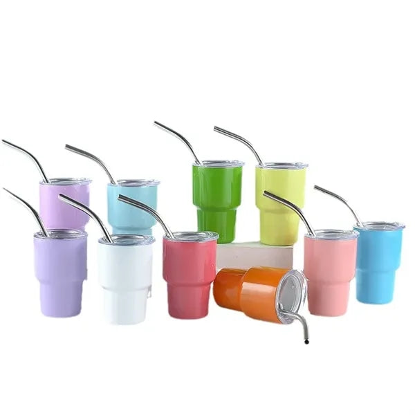 3 oz Mini Tumbler Shot Glass with Straw and Lid