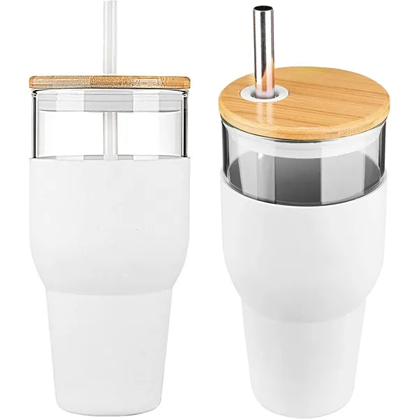 32 Oz. Glass Cups With Lids And Straws