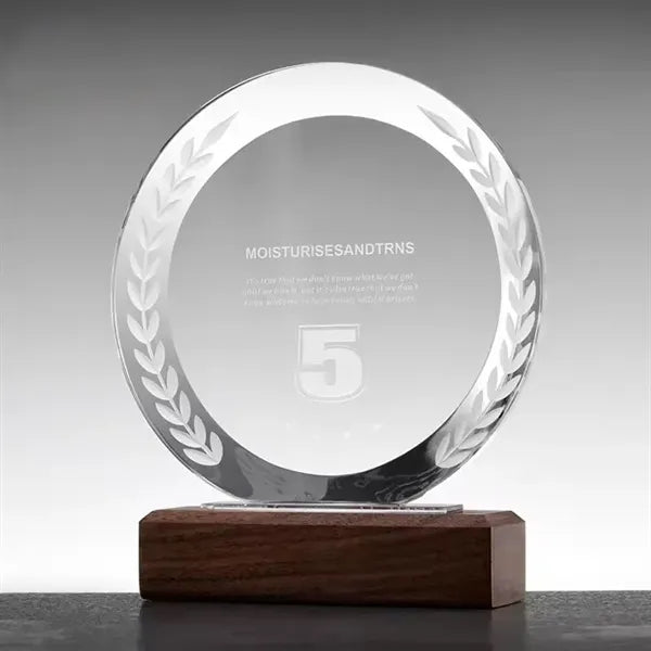 Solid Wood Base Round Crystal Trophy