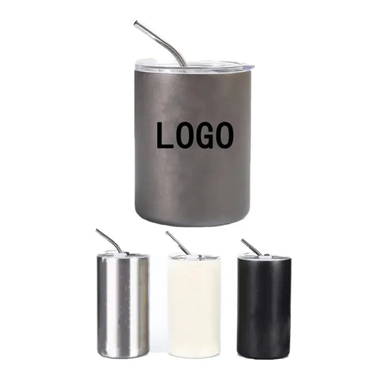 Cylindrical Stainless Steel Insulated Mug With Straw