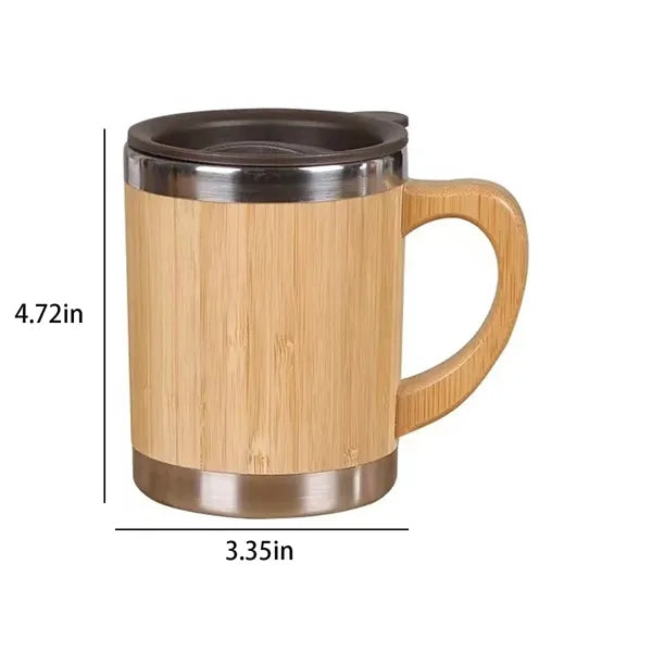 12OZ. Stainless Steel Bamboo Travel Mug with Handle and Lid